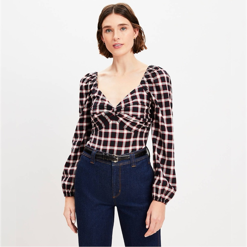 LOFT | NWT Plaid Sweetheart Blouse